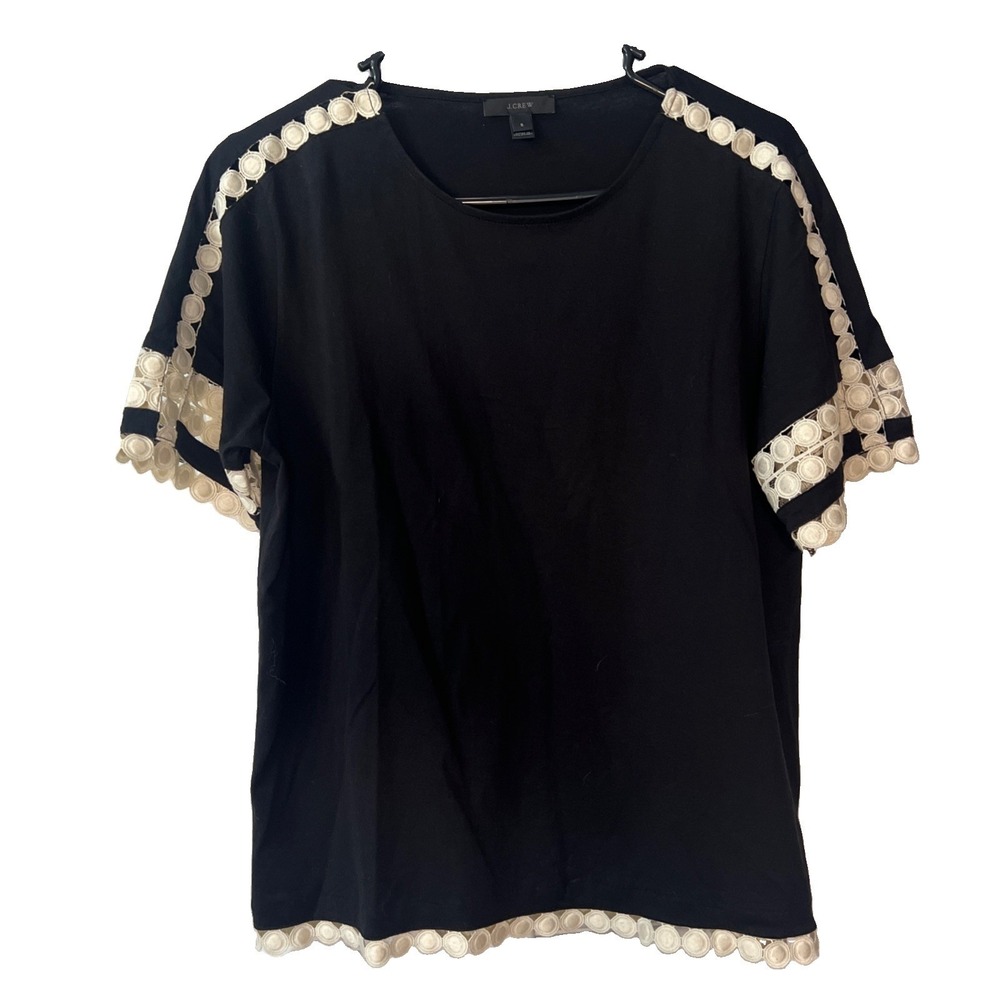 J.Crew Women's Black W Lace Trim Cotton Blend Blouse Size Small